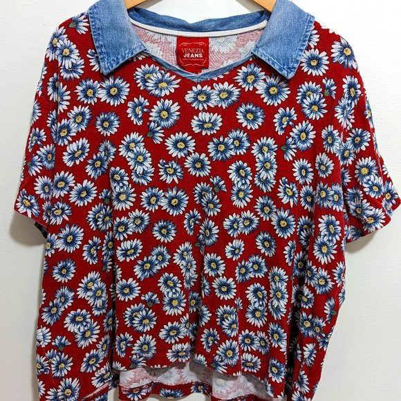 Cute Floral Venezia Jeans Red Daisy Top - Picture 1 of 4